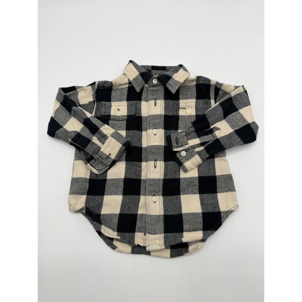 Polo Ralph Lauren Baby Kids 12M Flannel Shirt Plaid Black‎ Cream Pre-owned AS IS